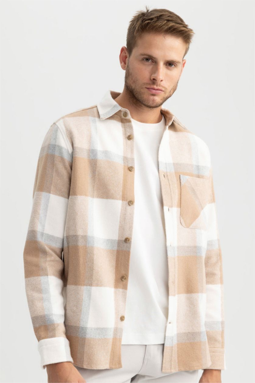 MAN Sand Regular Fit Plaid Lumberjack Long Sleeve Shirt