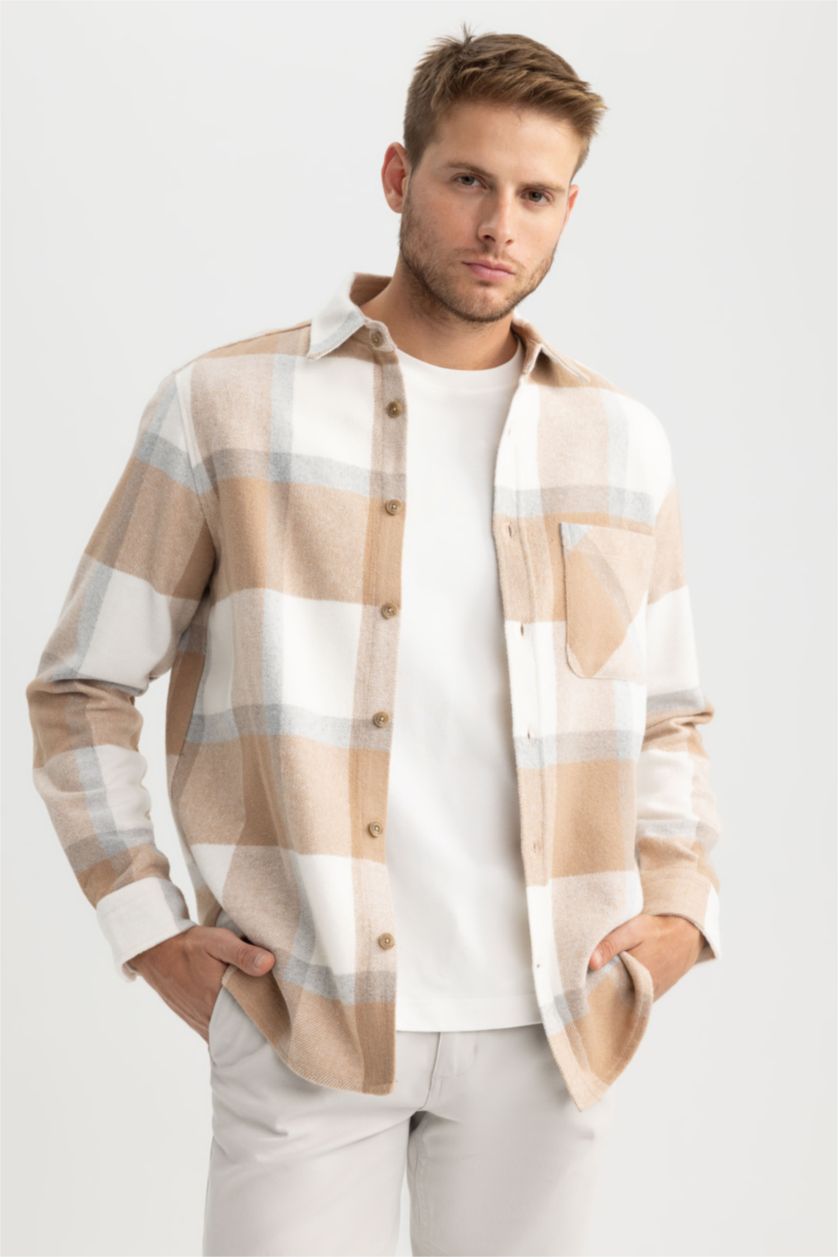 MAN Sand Regular Fit Plaid Lumberjack Long Sleeve Shirt
