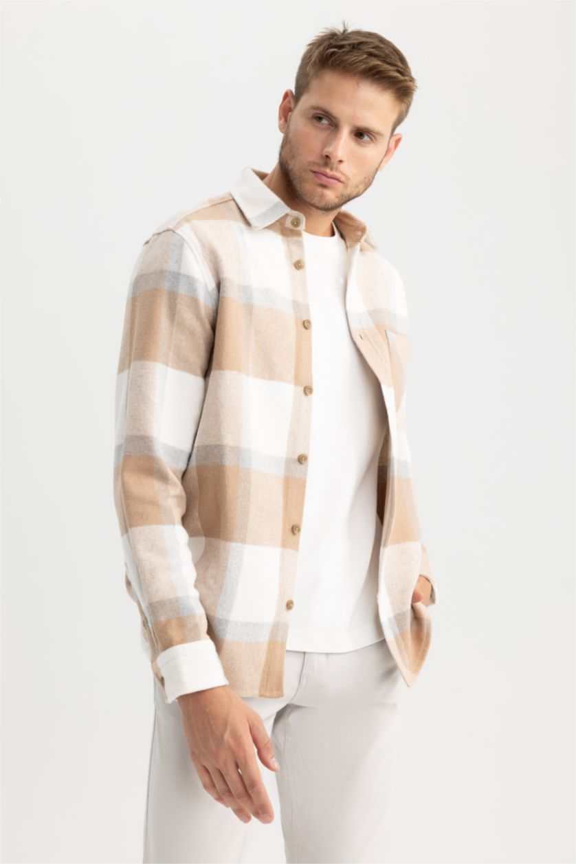 MAN Sand Regular Fit Plaid Lumberjack Long Sleeve Shirt