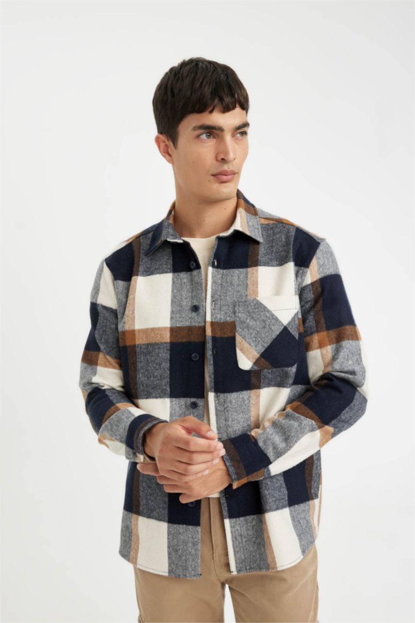 Ерлер әскери-теңіз поло жаға чек отыншы Ұзын жеңді көйлек