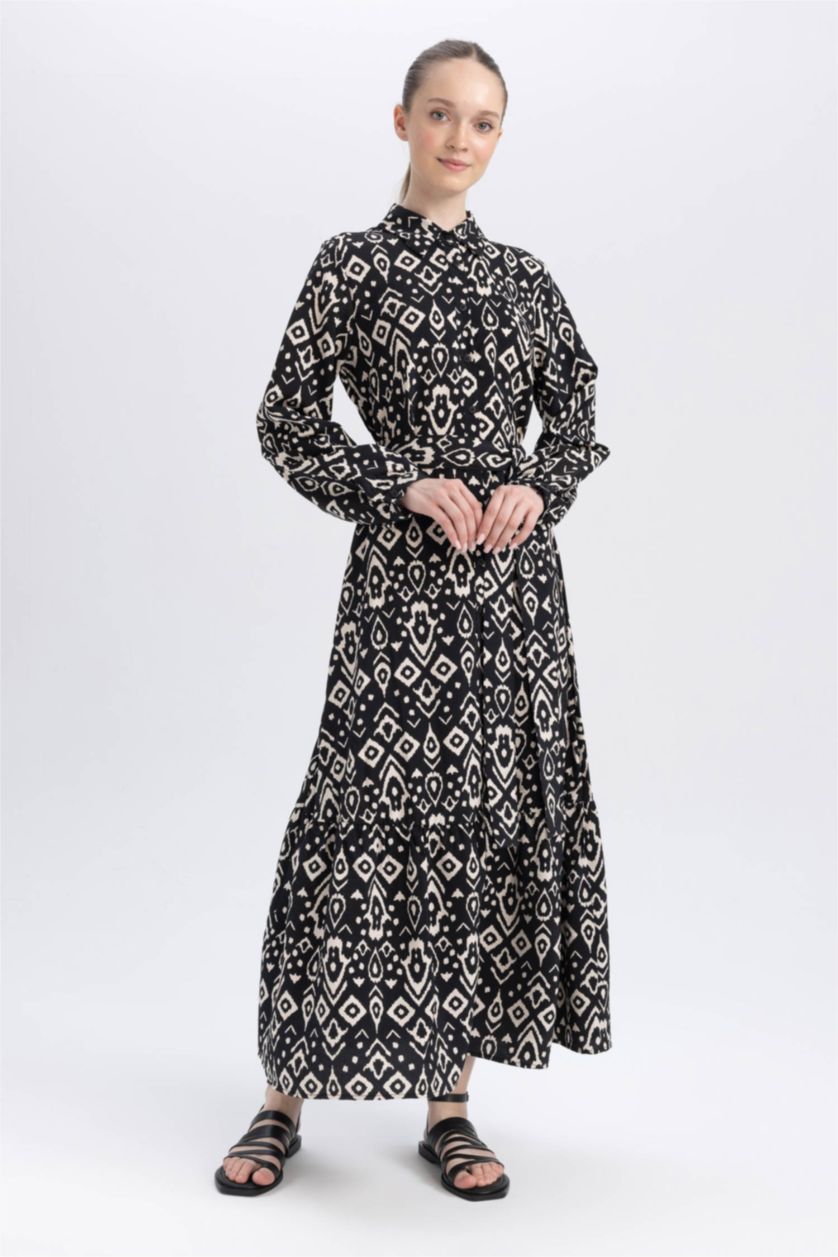 FEMME Noir Robe Imprimé Col De Chemise  À Manches Longues