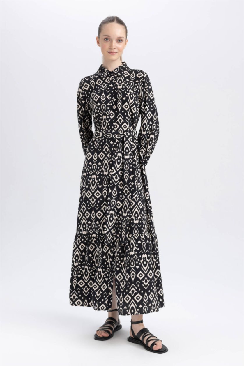 FEMME Noir Robe Imprimé Col De Chemise  À Manches Longues