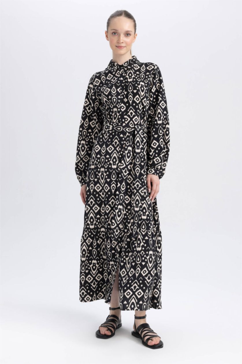 FEMME Noir Robe Imprimé Col De Chemise  À Manches Longues