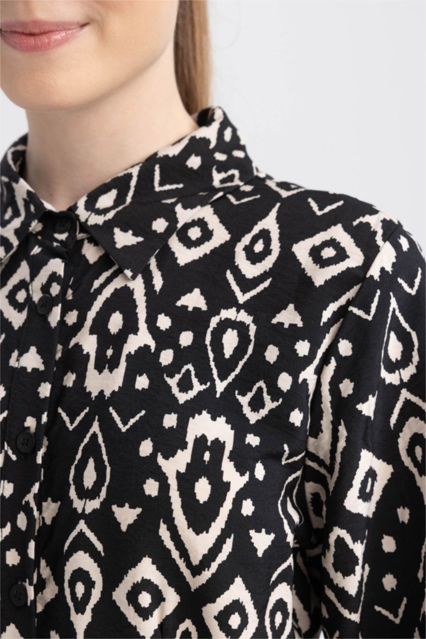 FEMME Noir Robe Imprimé Col De Chemise  À Manches Longues