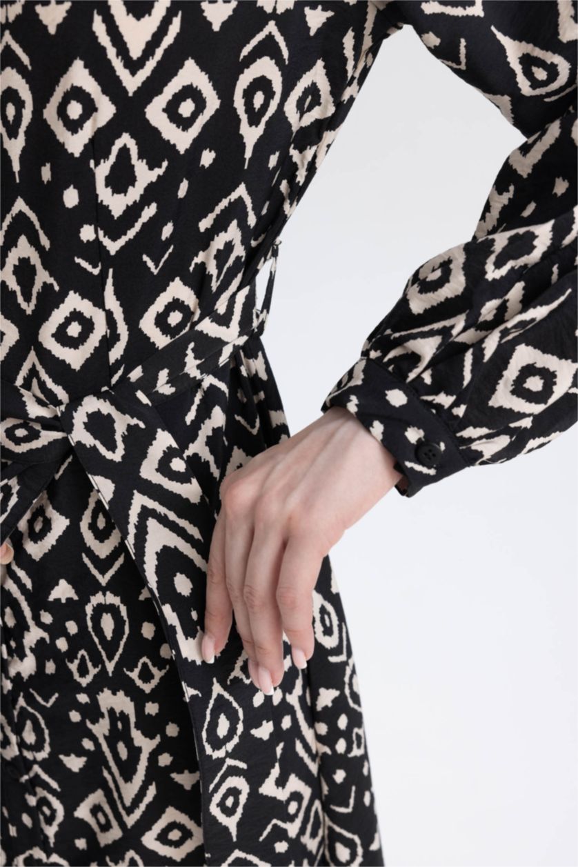 FEMME Noir Robe Imprimé Col De Chemise  À Manches Longues