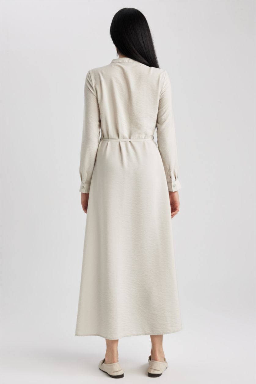 FEMME Beige Clair Robe Tissée À Manches Longues Col arrondi