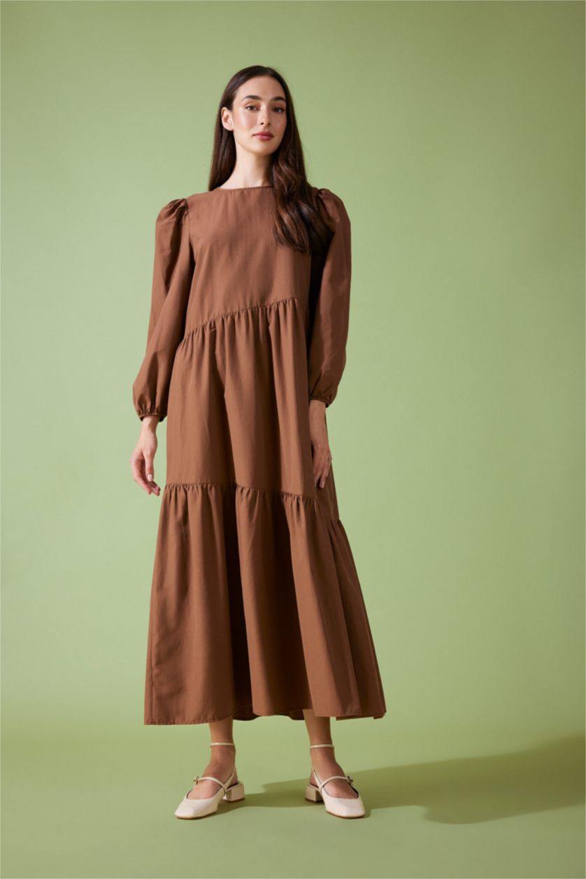 brown poplin maxi dress Meet me in Santorini Poplin Maxi Dress - Brown main image 1