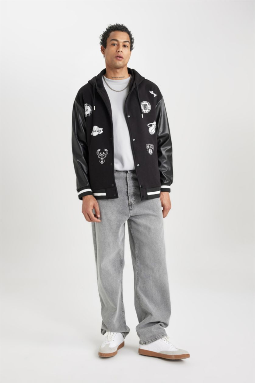 MAN Black DeFactoFit NBA Current Teams Oversize Fit Thick Cardigan