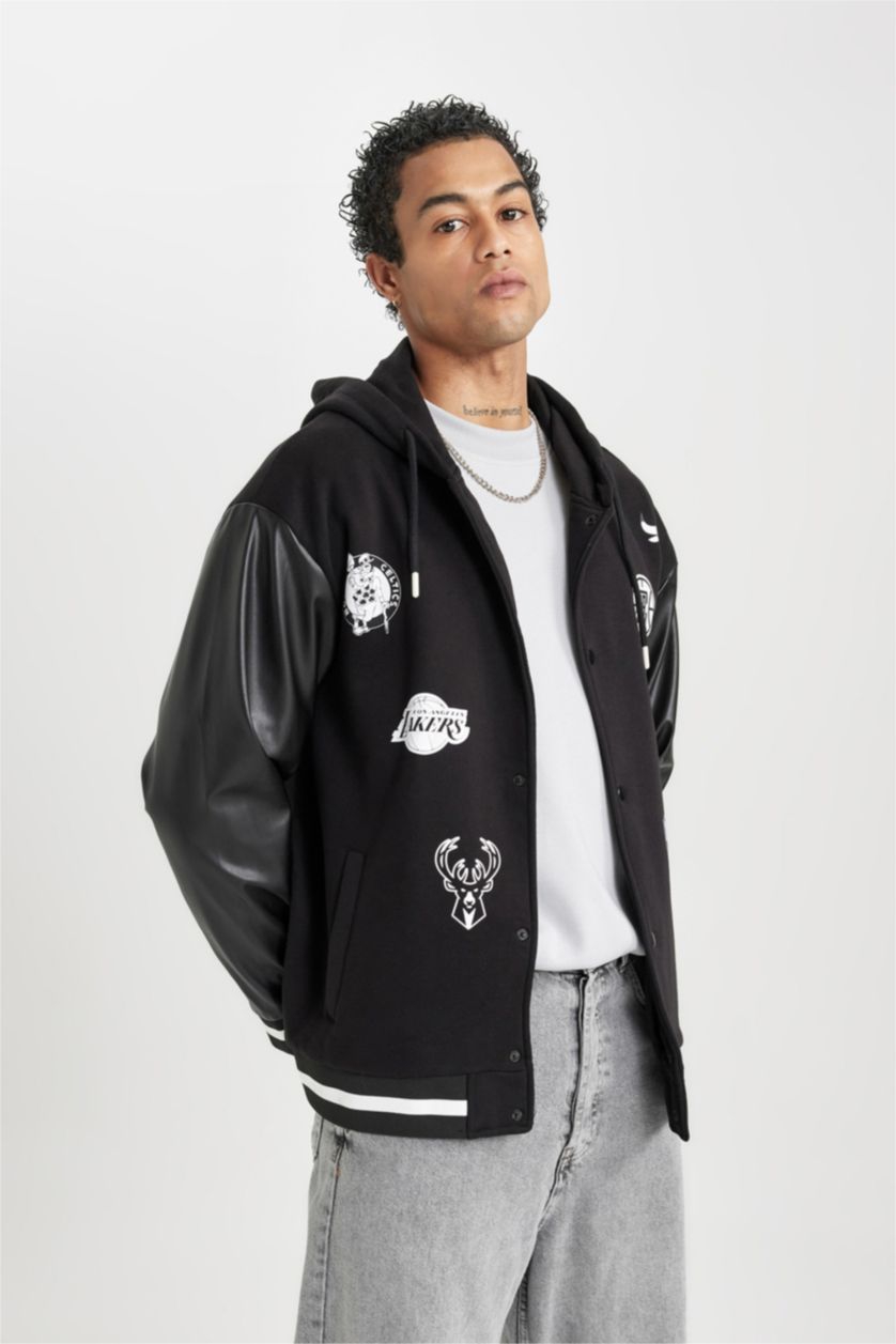 MAN Black DeFactoFit NBA Current Teams Oversize Fit Thick Cardigan