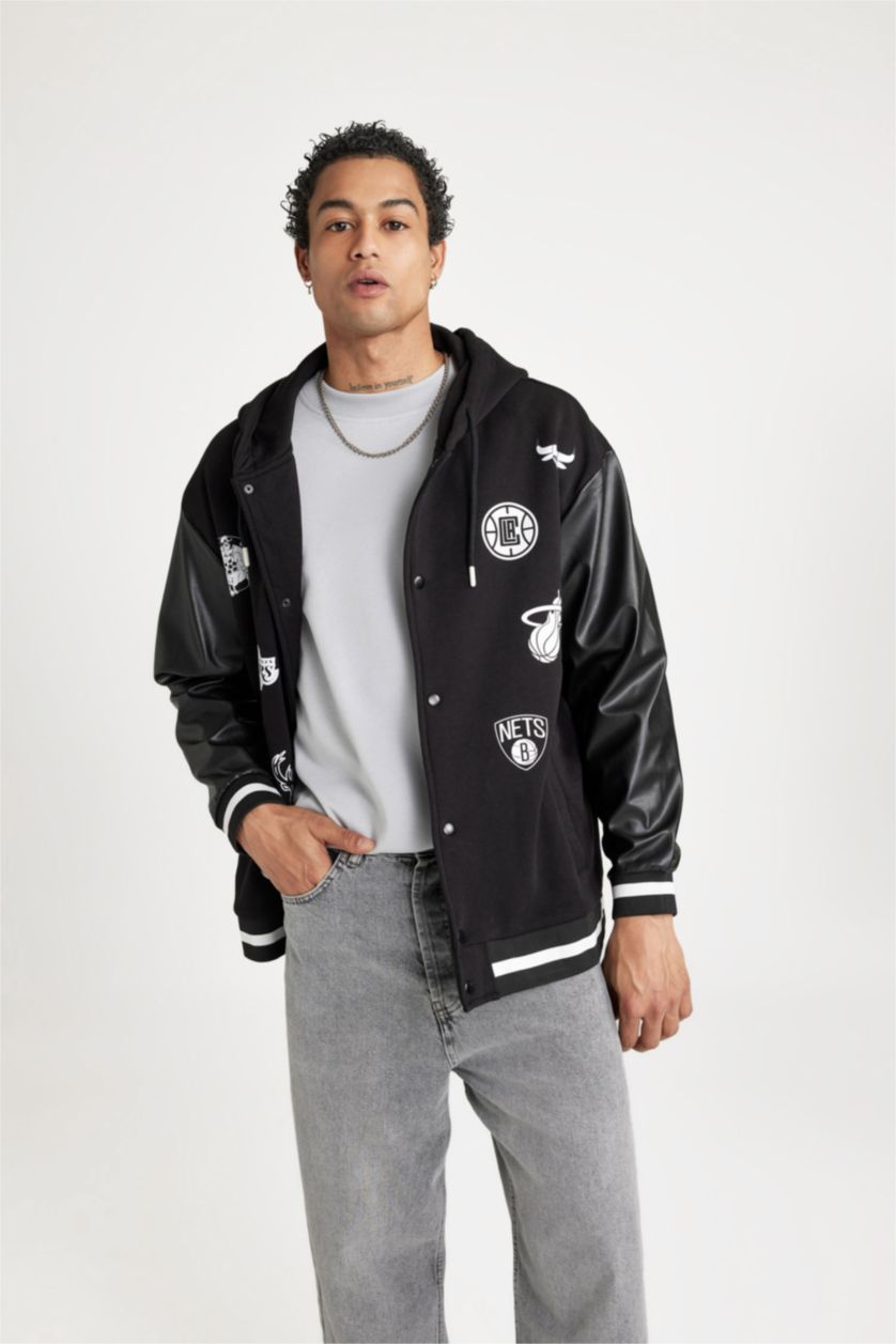 MAN Black DeFactoFit NBA Current Teams Oversize Fit Thick Cardigan