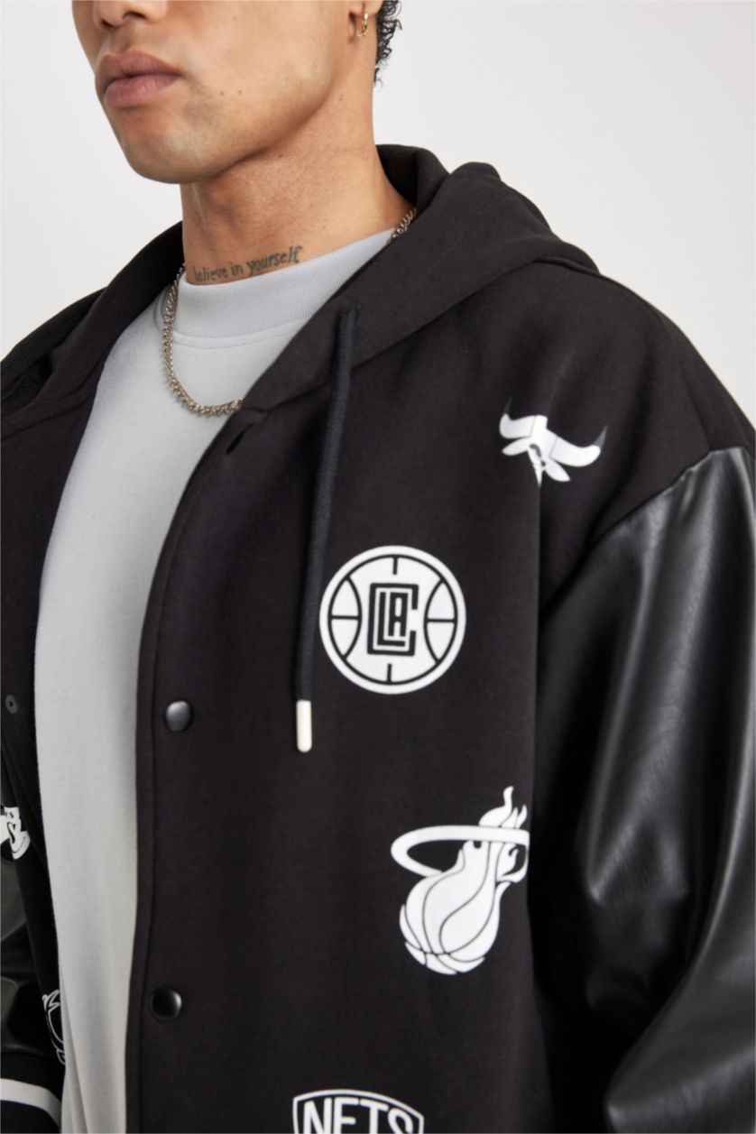 MAN Black DeFactoFit NBA Current Teams Oversize Fit Thick Cardigan