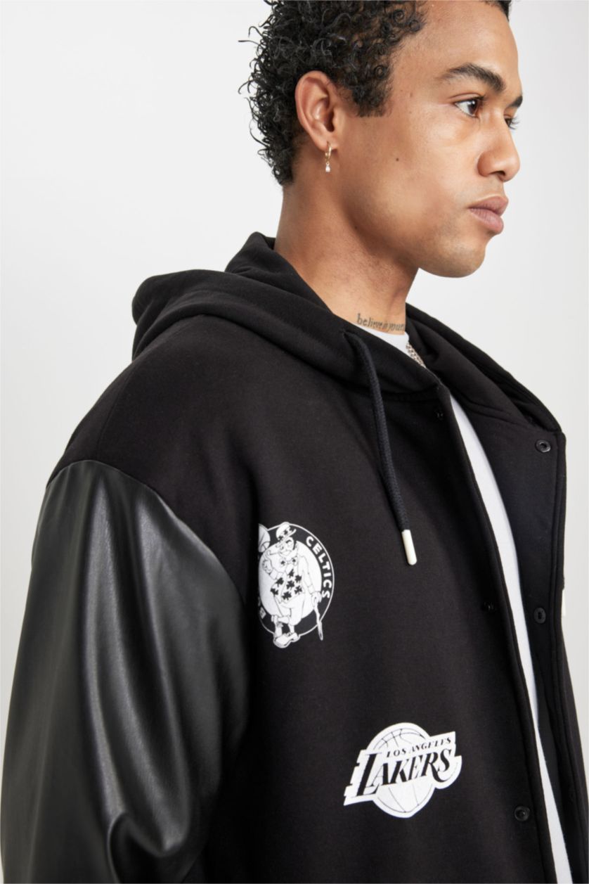 MAN Black DeFactoFit NBA Current Teams Oversize Fit Thick Cardigan