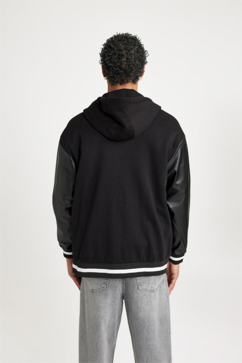 MAN Black DeFactoFit NBA Current Teams Oversize Fit Thick Cardigan