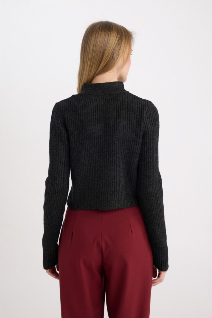 FEMME Anthracite Cardigan en Tricot à col roulé ajusté