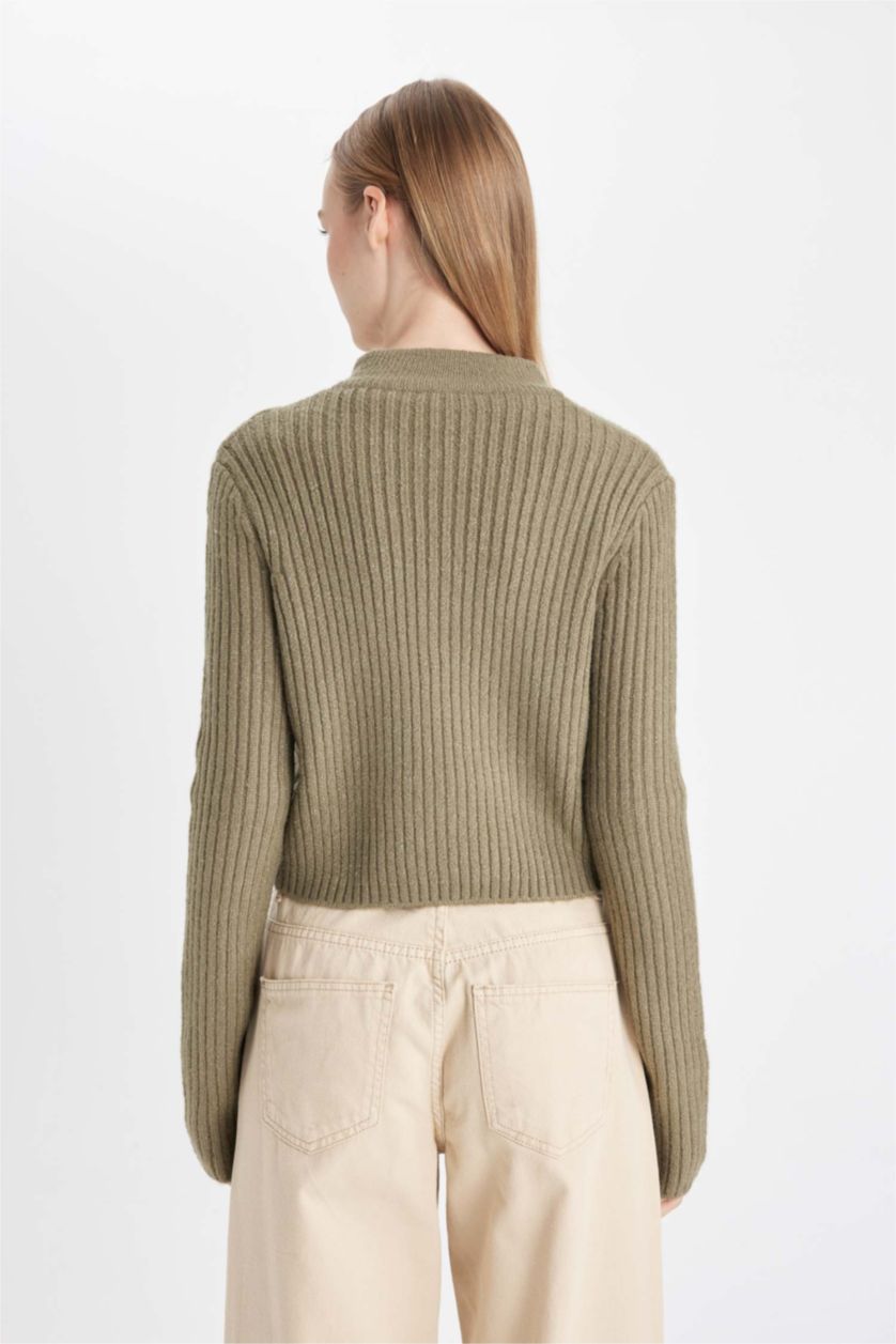 FEMME Kaki Cardigan en Tricot slim à demi-col roulé