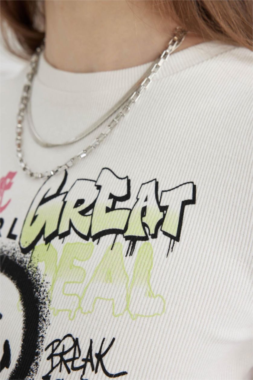 FEMME Écru T-Shirt à manches courtess Coupe Slim imprimé Smileyworld