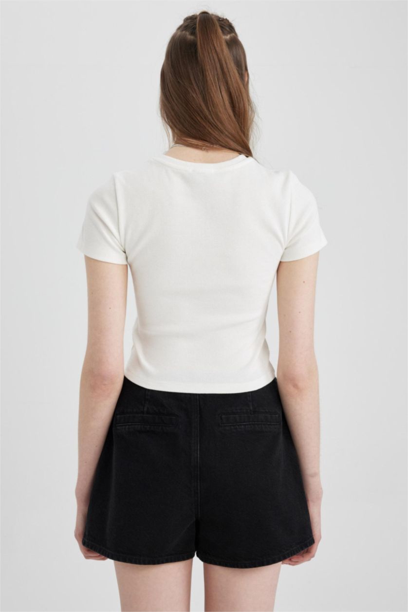 FEMME Écru T-Shirt à manches courtess Coupe Slim imprimé Smileyworld