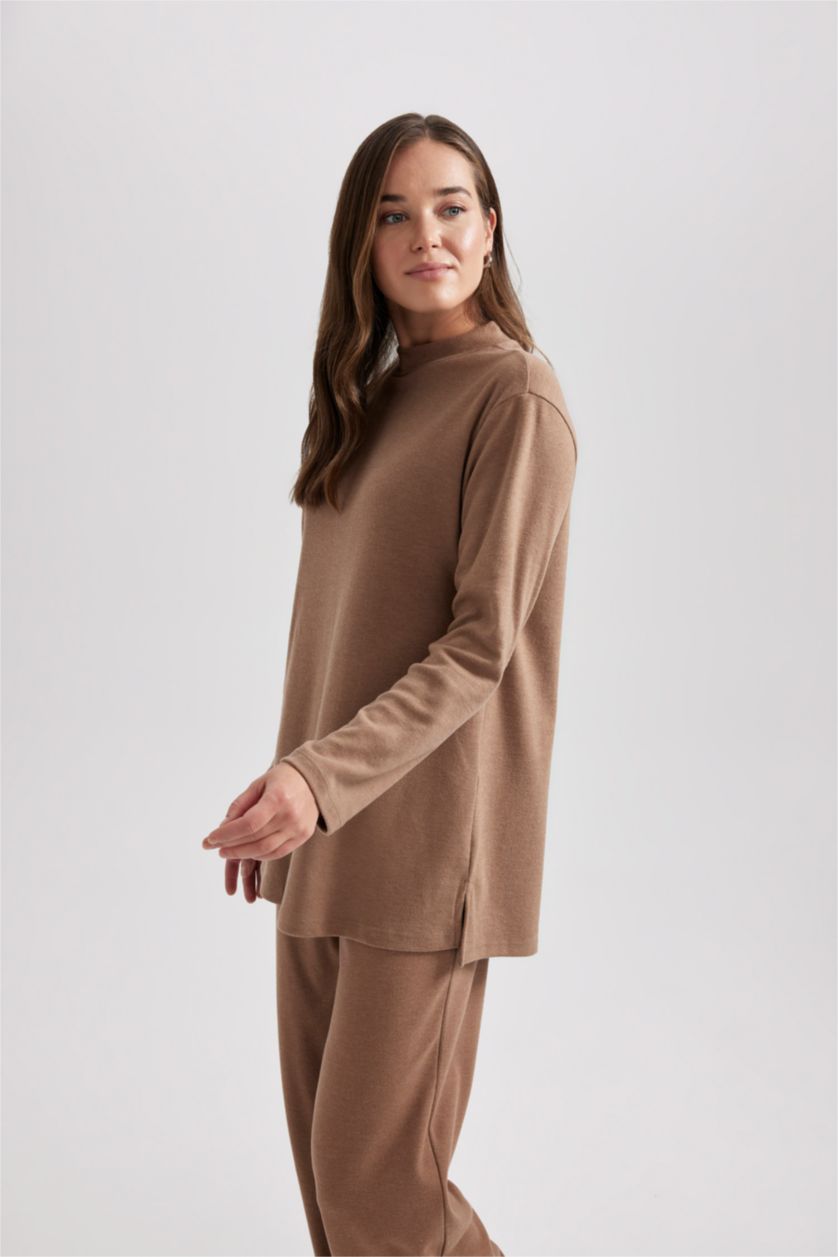 WOMAN Beige Regular Fit Half Turtleneck Long Sleeve Tunic
