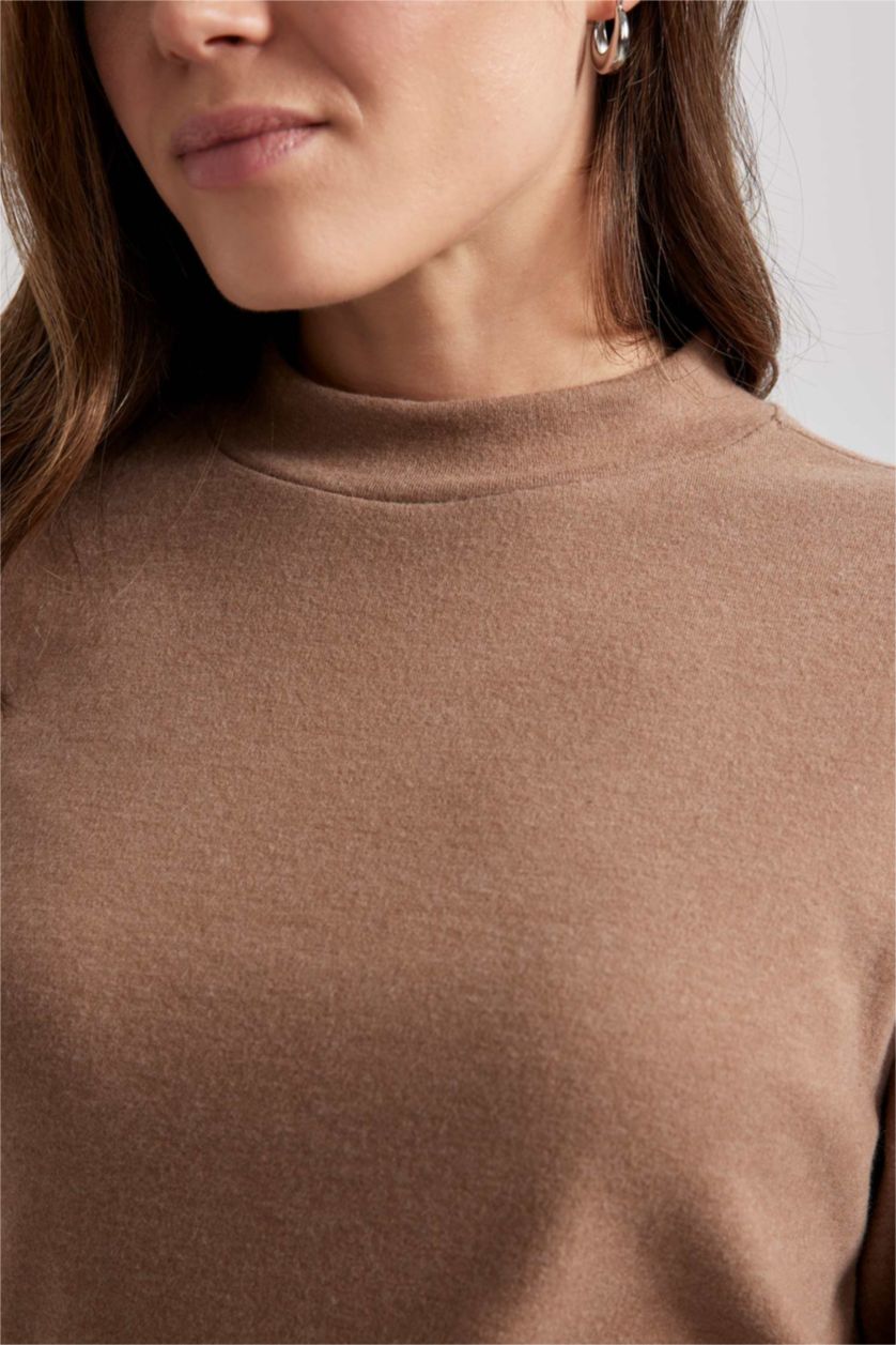WOMAN Beige Regular Fit Half Turtleneck Long Sleeve Tunic