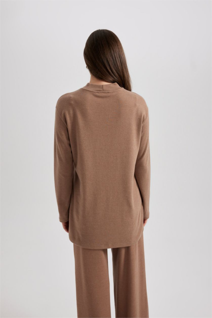 WOMAN Beige Regular Fit Half Turtleneck Long Sleeve Tunic