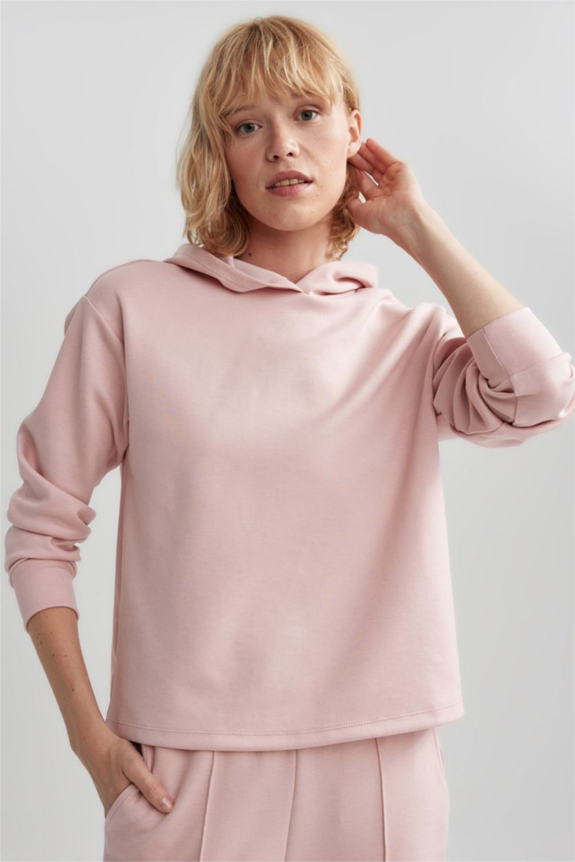 نساء زهري سويت شيرت رياضي قصة عادية بكابيشون