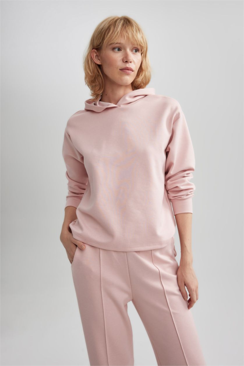 نساء زهري سويت شيرت رياضي قصة عادية بكابيشون