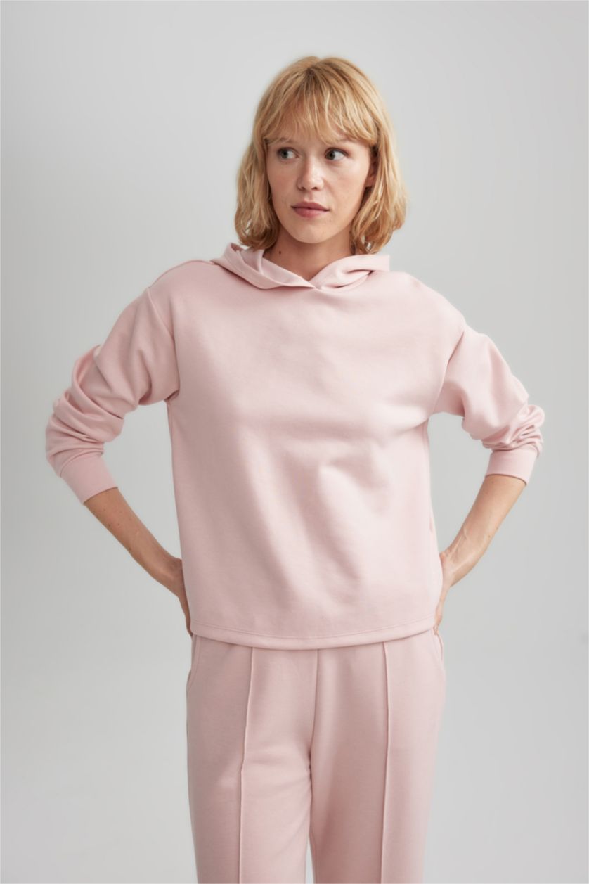 نساء زهري سويت شيرت رياضي قصة عادية بكابيشون