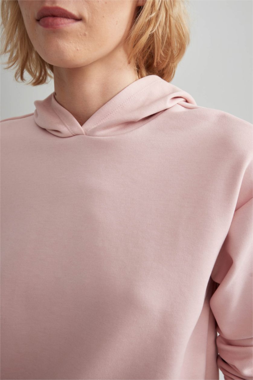 نساء زهري سويت شيرت رياضي قصة عادية بكابيشون