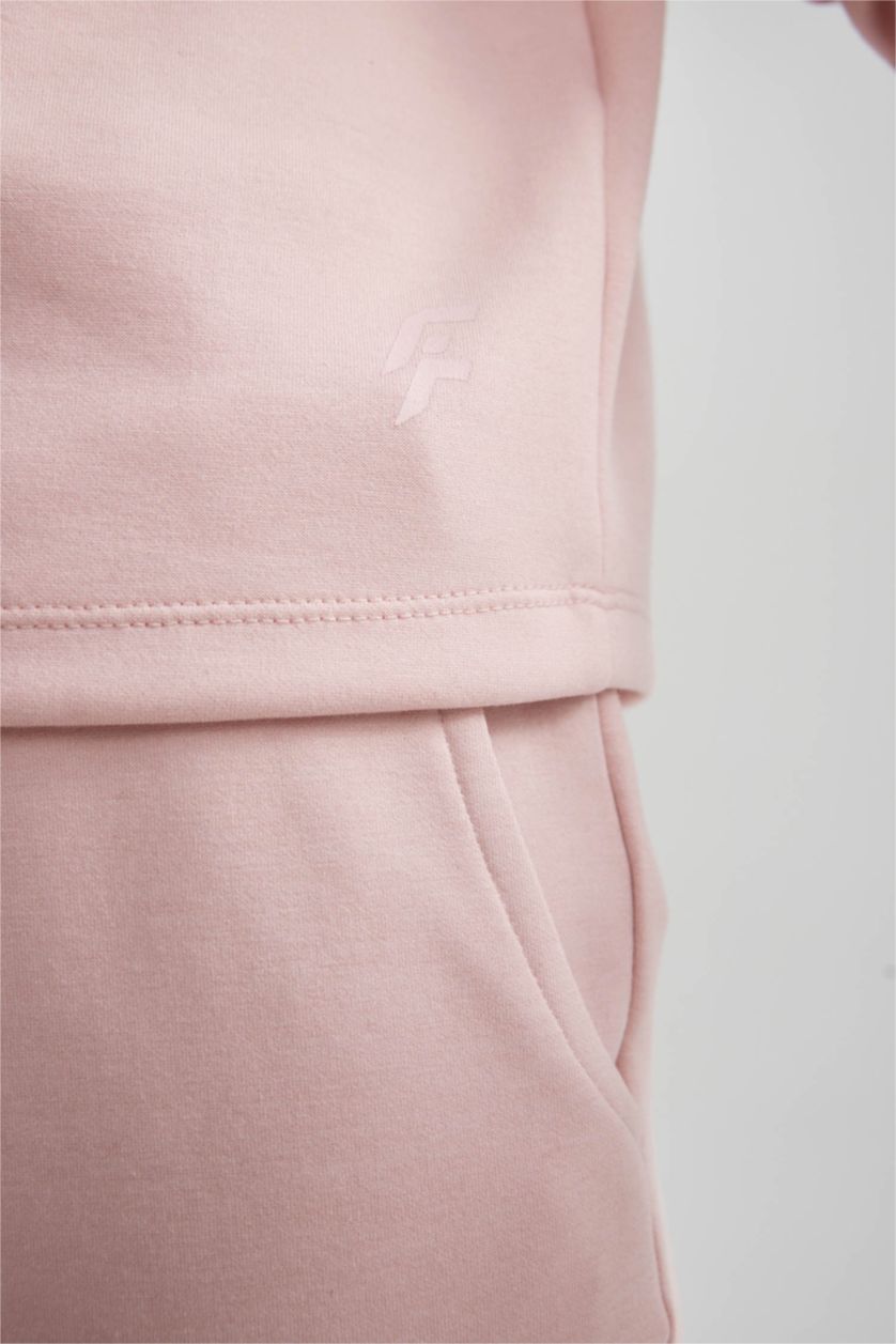 نساء زهري سويت شيرت رياضي قصة عادية بكابيشون