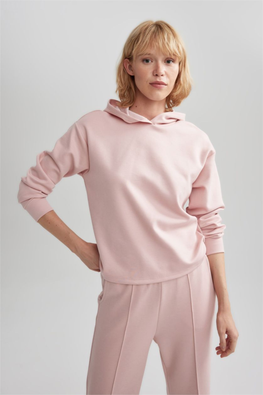 نساء زهري سويت شيرت رياضي قصة عادية بكابيشون