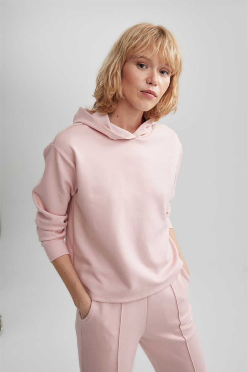 نساء زهري سويت شيرت رياضي قصة عادية بكابيشون