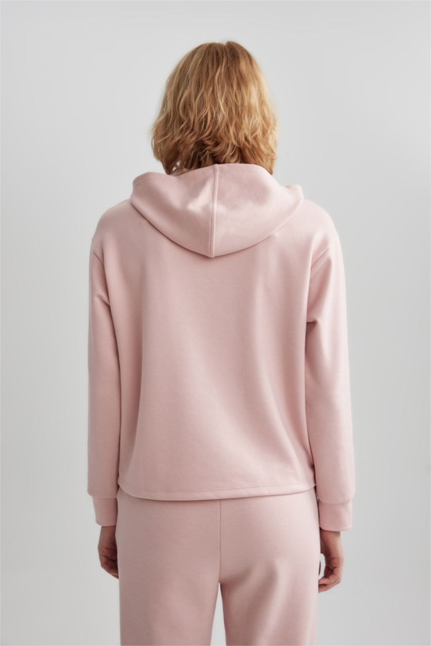 نساء زهري سويت شيرت رياضي قصة عادية بكابيشون