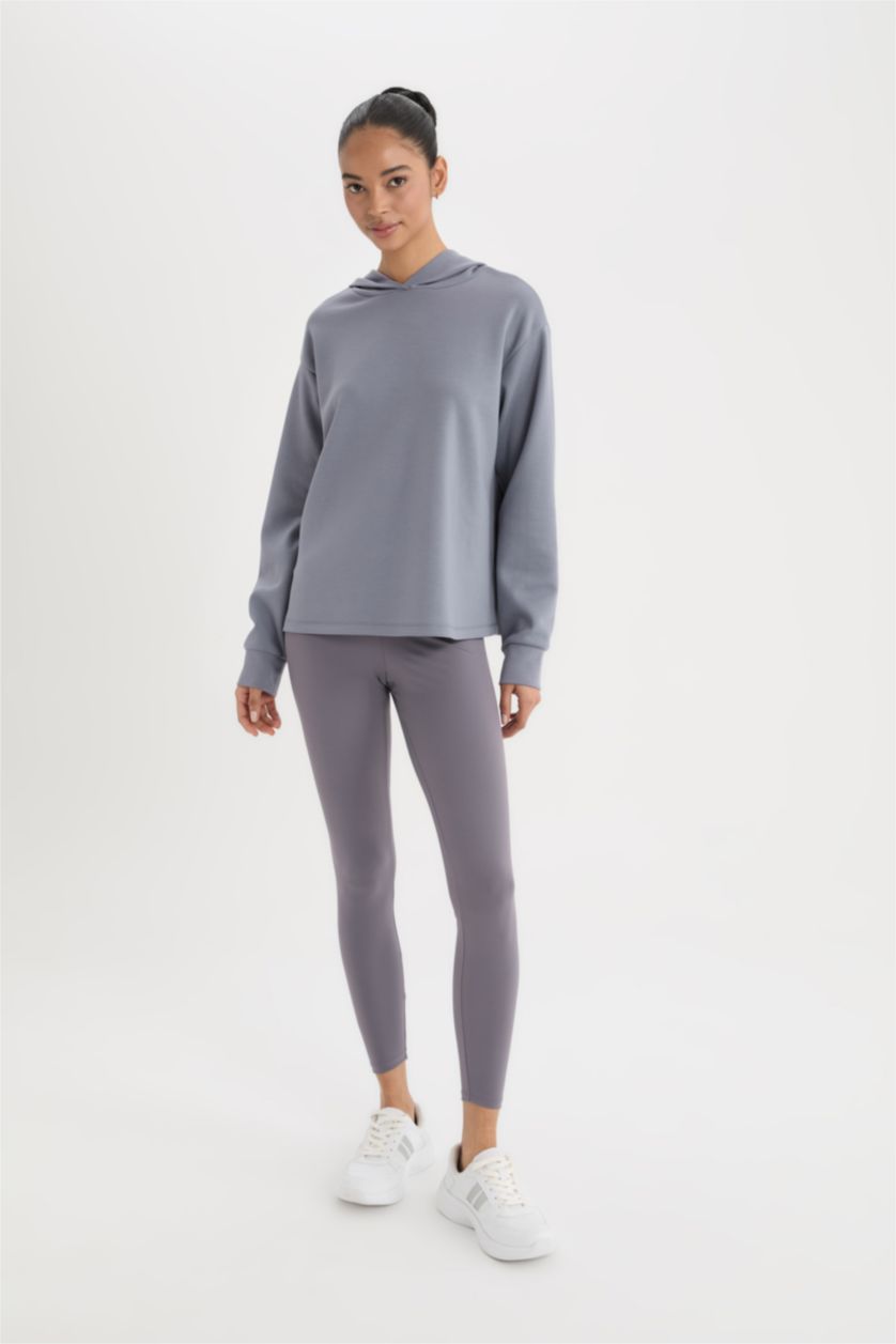 Kadın Açık Mavi Standart Fit Kapüşonlu Skuba Dalgıç Kumaş Sporcu Basic Düz Sweatshirt