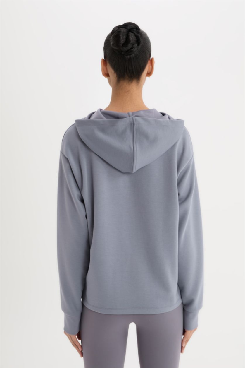 Kadın Açık Mavi Standart Fit Kapüşonlu Skuba Dalgıç Kumaş Sporcu Basic Düz Sweatshirt