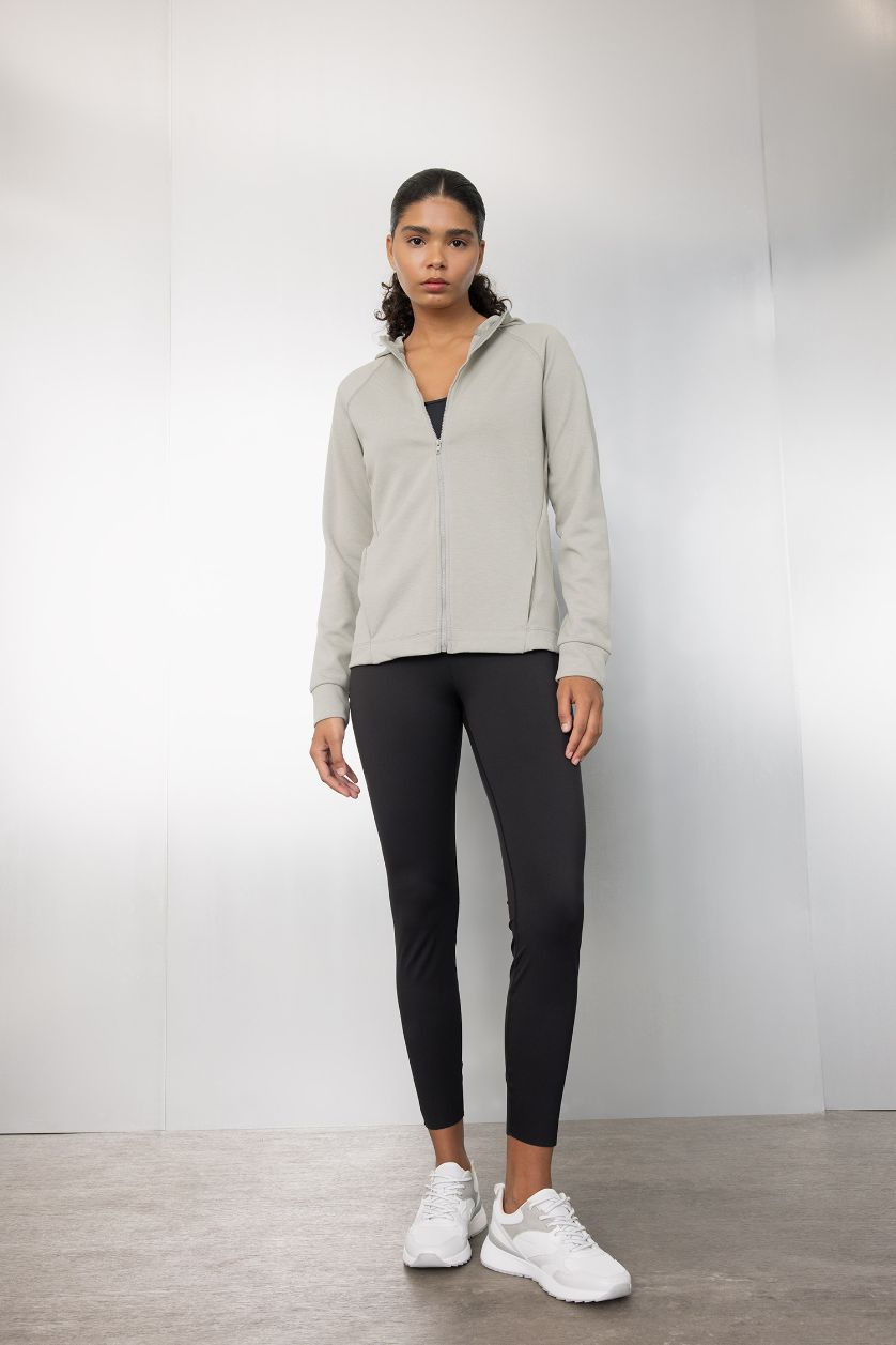 Kadın Açık Haki Standart Fit Sporcu Fermuarlı Skuba Dalgıç Kumaş Hırka