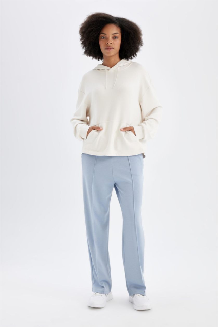 Kadın Açık Mavi Sporcu Jogger İnce Eşofman Altı Basic Düz Standart Fit Geniş Paça Skuba Dalgıç Kumaş