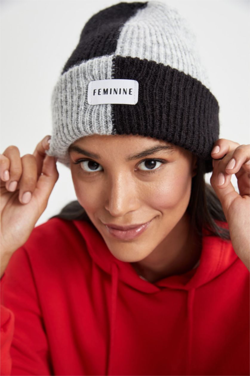 FEMME Noir Bonnet en Tricot Pour Femme