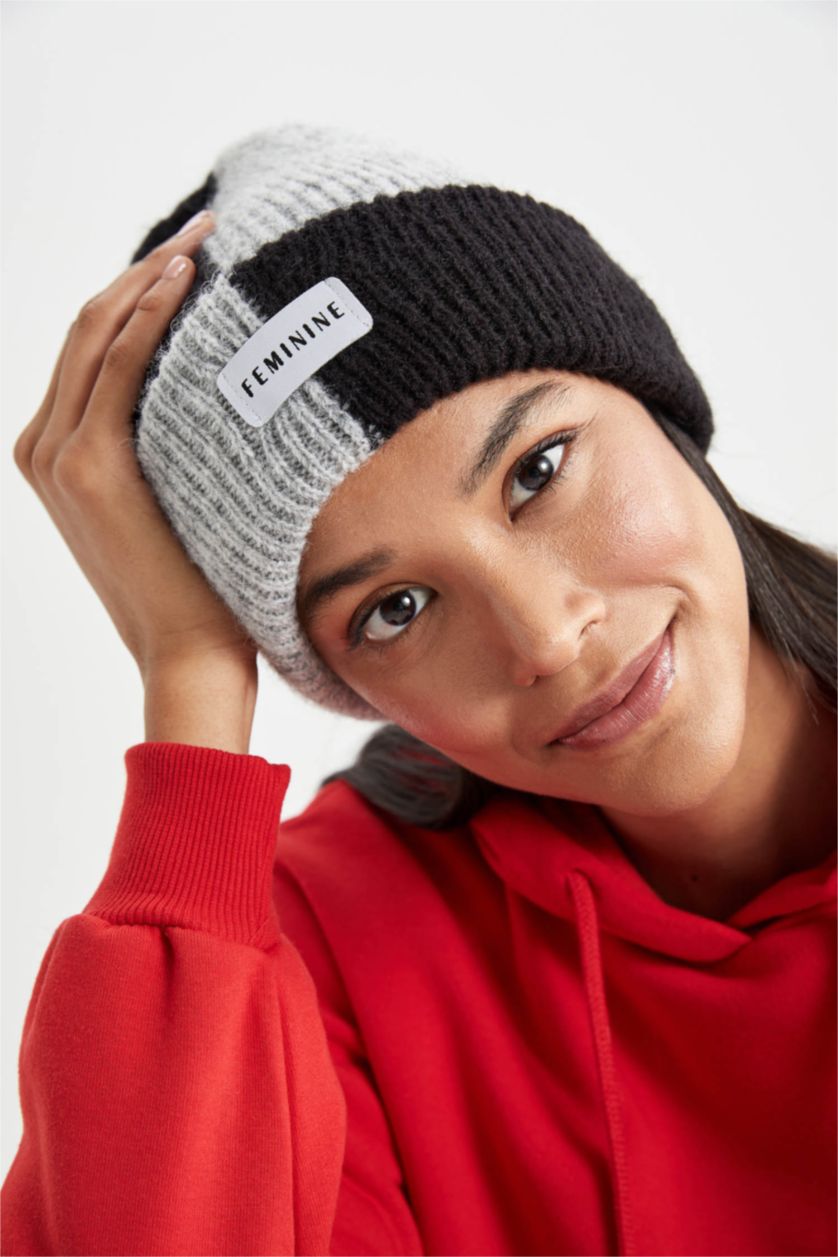 FEMME Noir Bonnet en Tricot Pour Femme