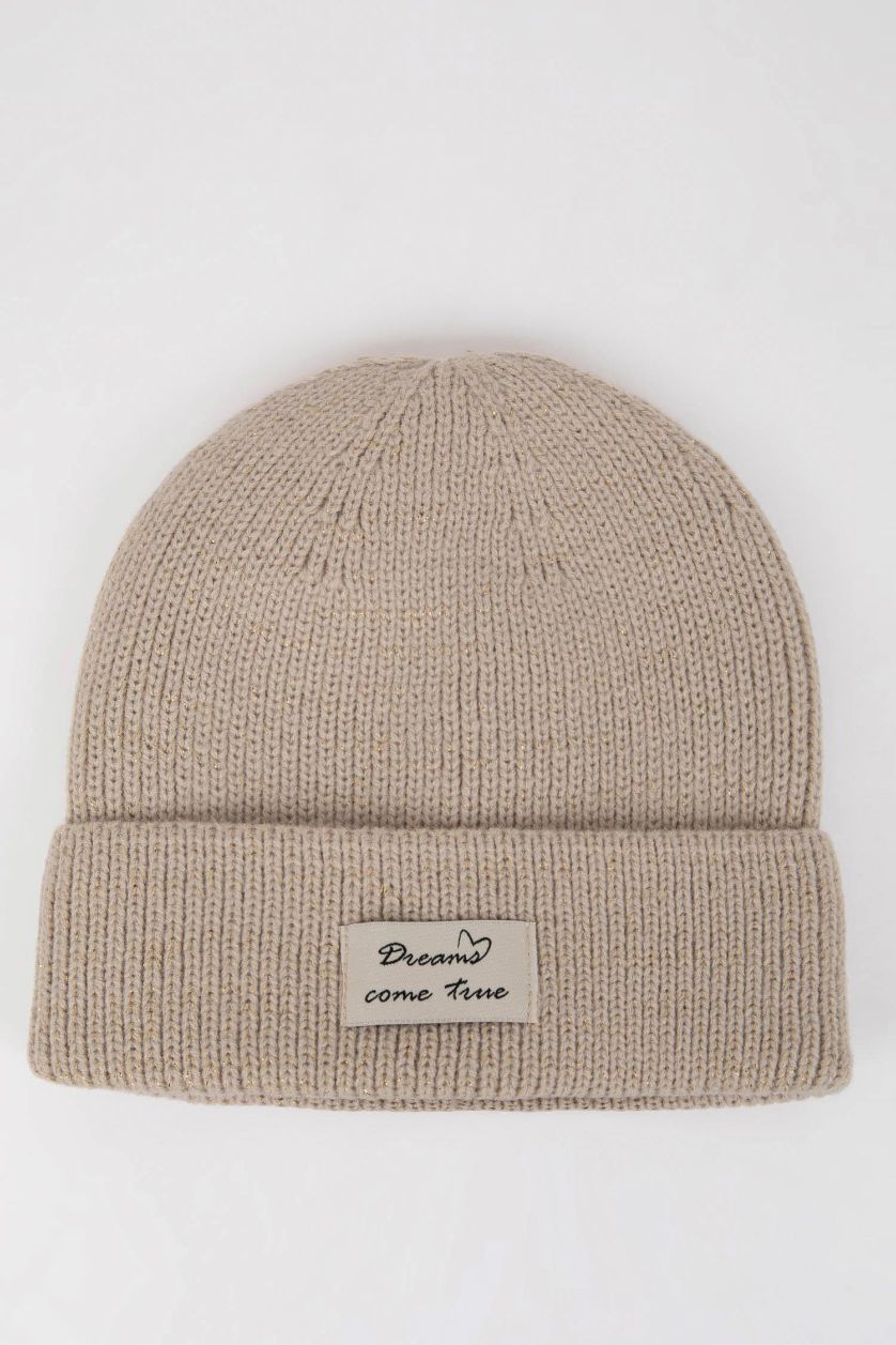 Kadın Bej Kadın Dokuma Etiketli Bere