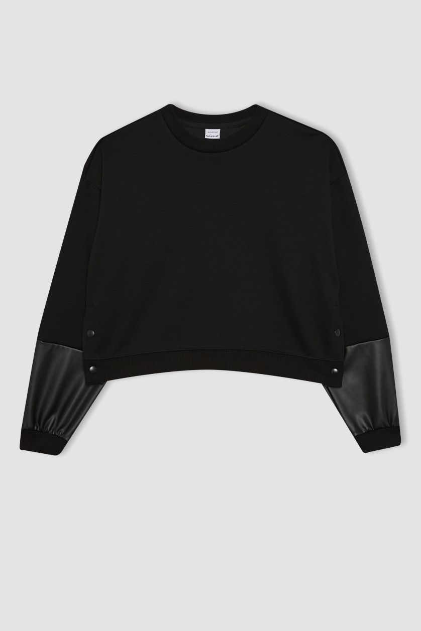 نساء أسود سويت شيرت واسع برقبة مستديرة