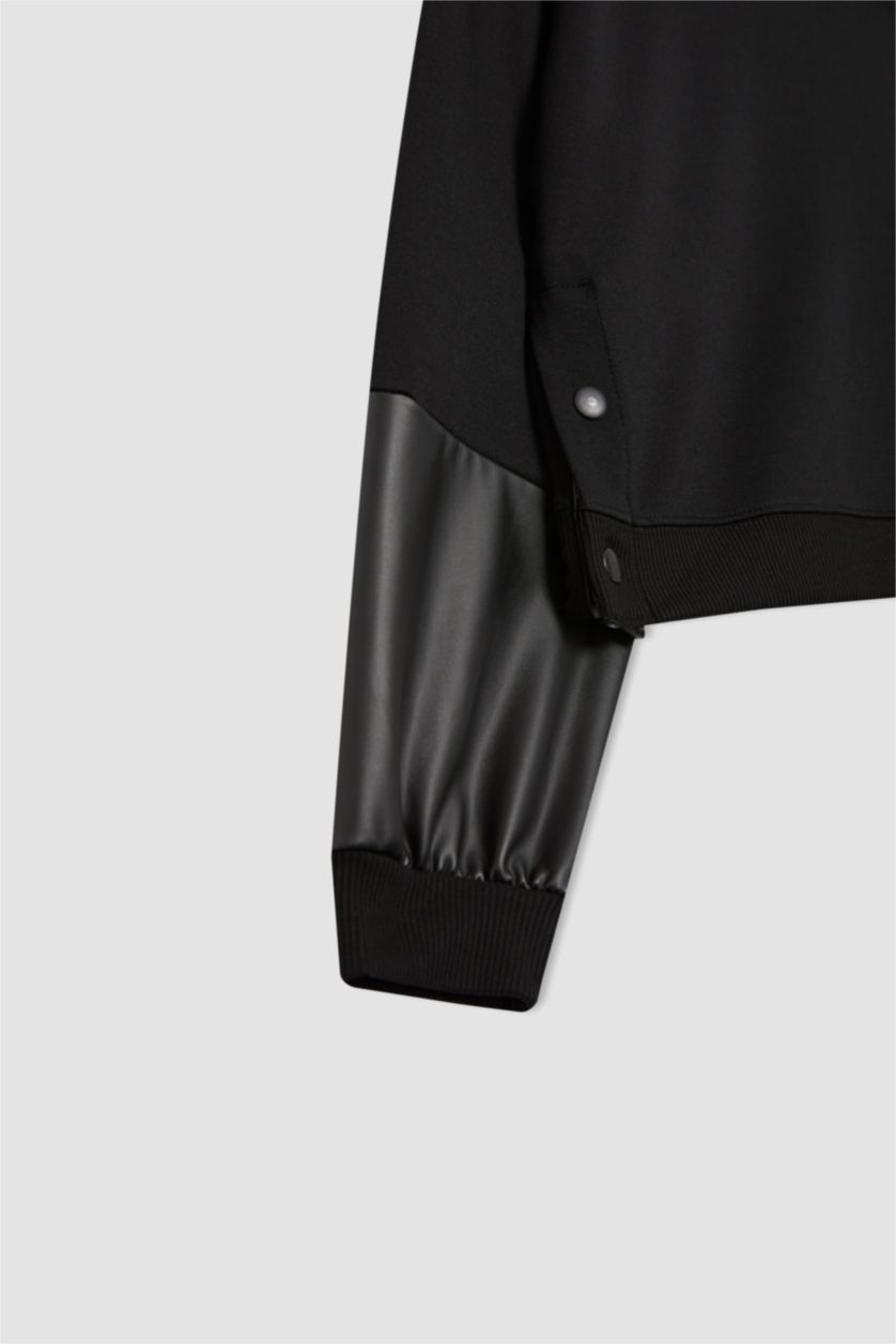 نساء أسود سويت شيرت واسع برقبة مستديرة