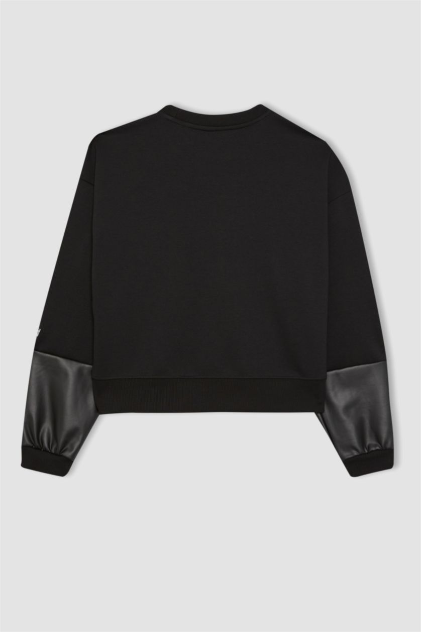 نساء أسود سويت شيرت واسع برقبة مستديرة