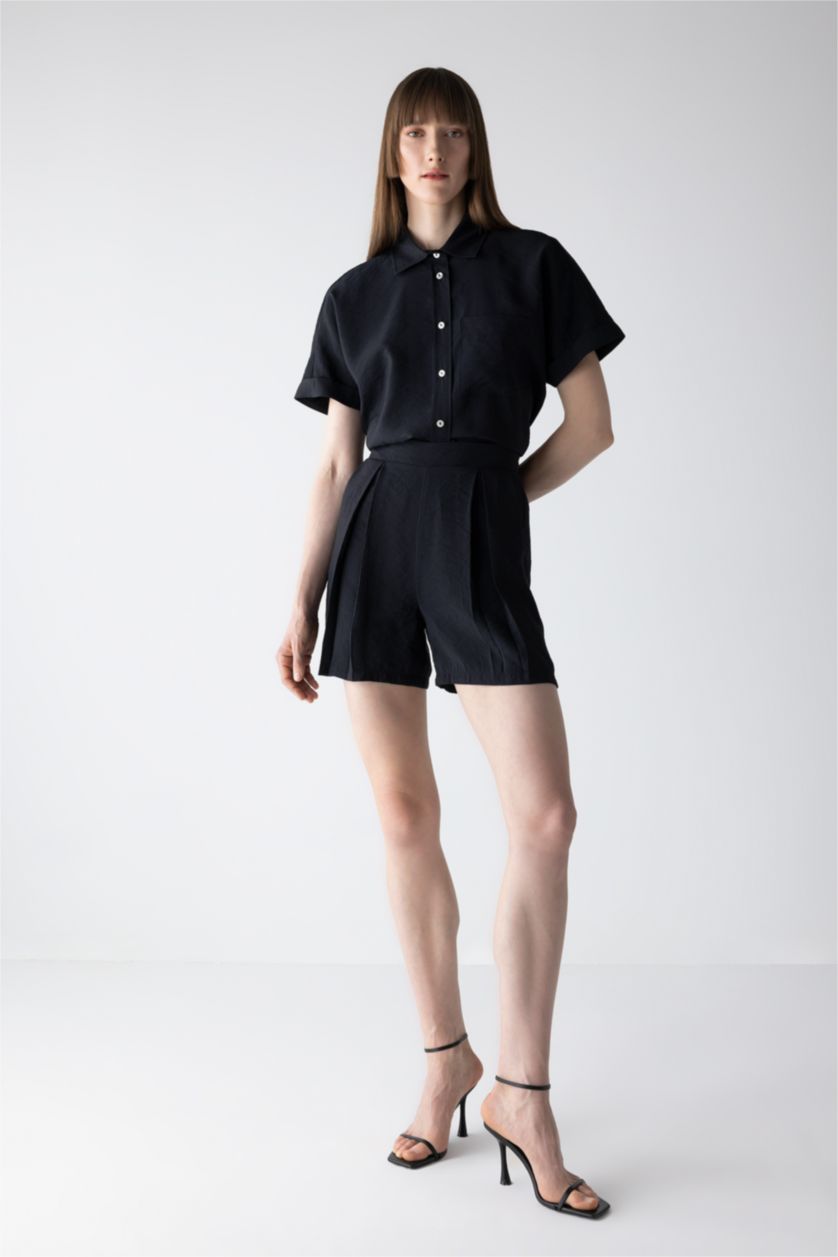 نساء أسود شورت وايد ليج بخصر عالي