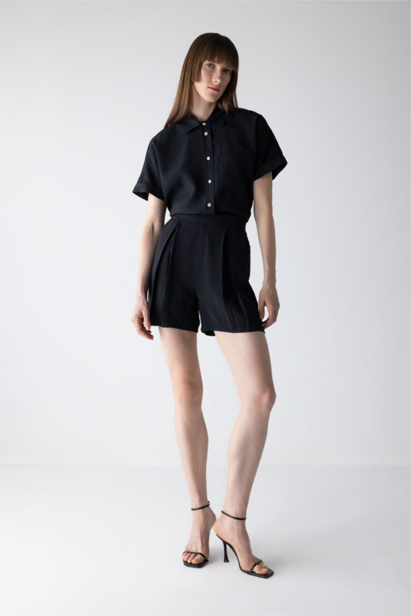 نساء أسود شورت وايد ليج بخصر عالي