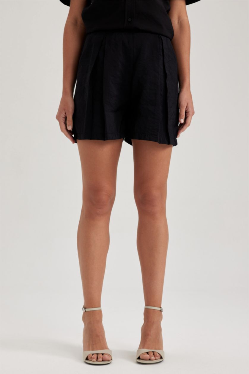 نساء أسود شورت وايد ليج بخصر عالي