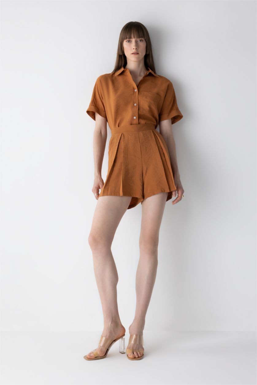 Woman Light Brown High Waist Wide Leg Premium Shorts