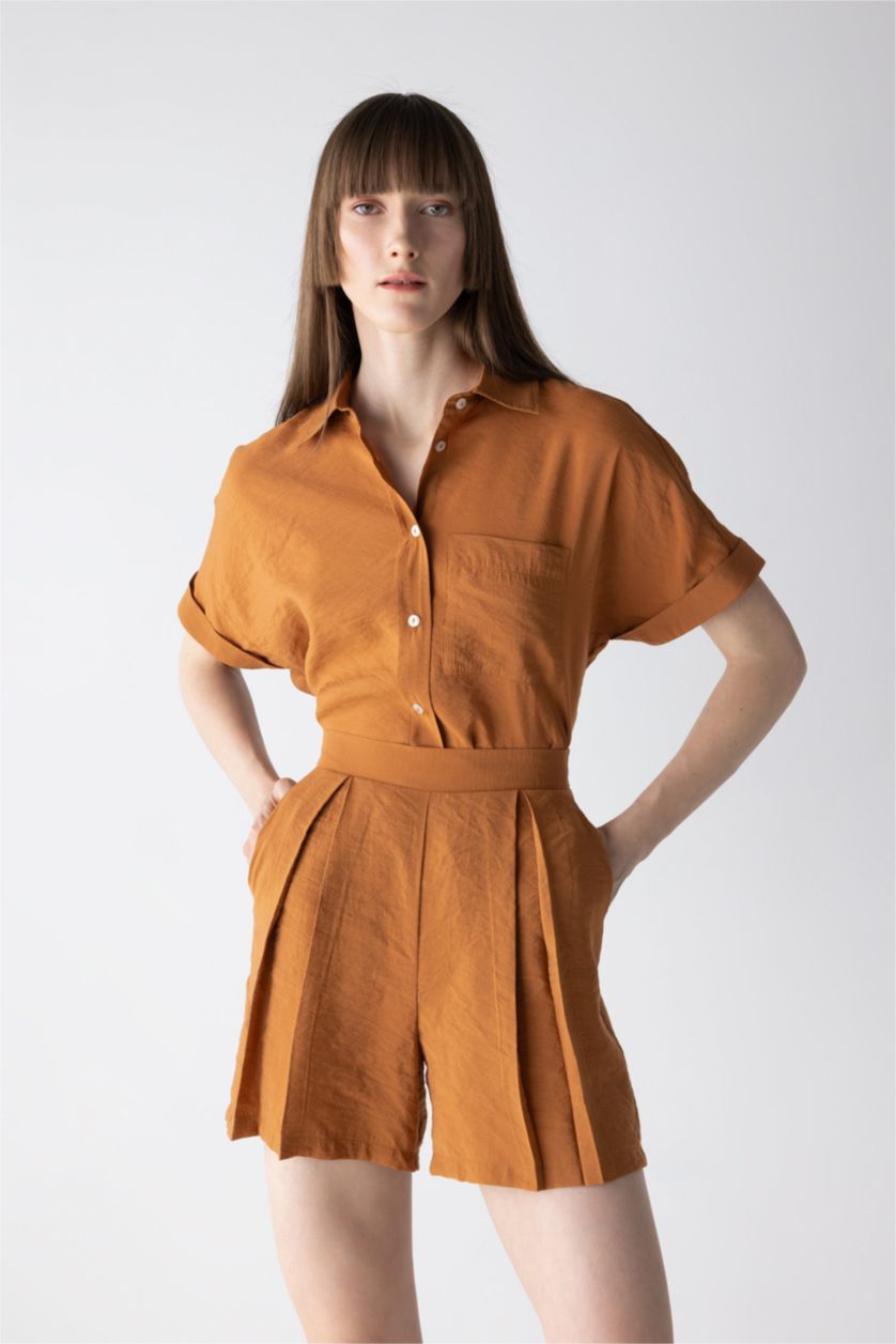 Woman Light Brown High Waist Wide Leg Premium Shorts