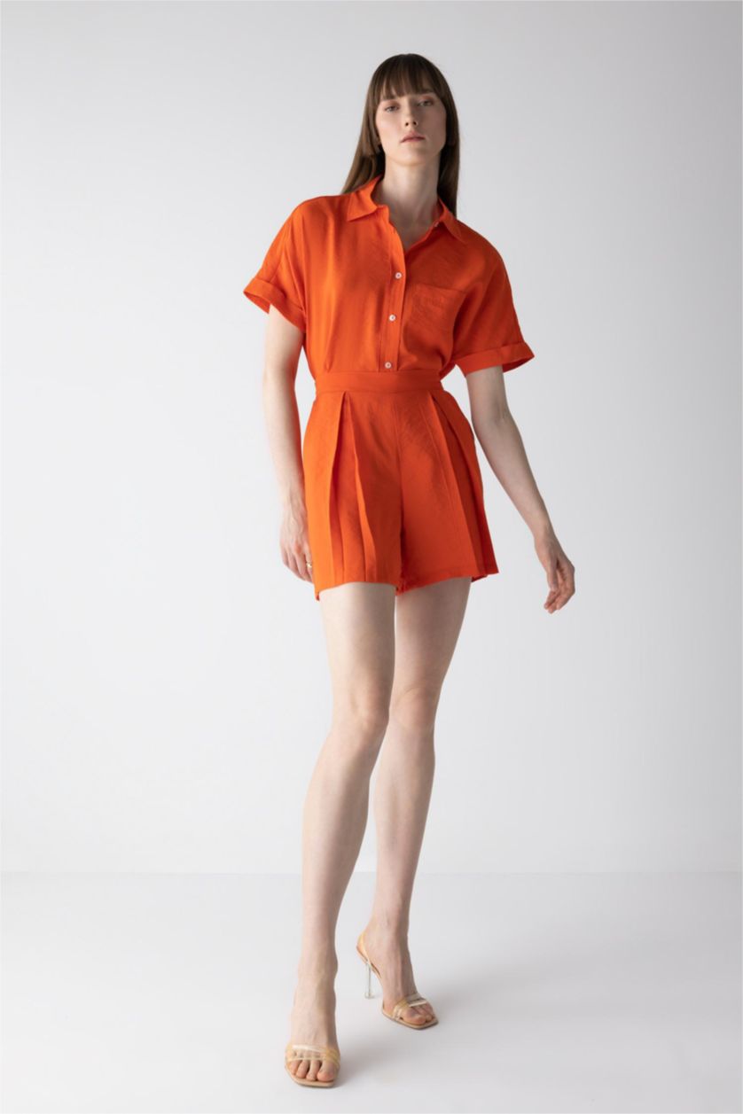 FEMME Orange Short Taille haute Ourlet large