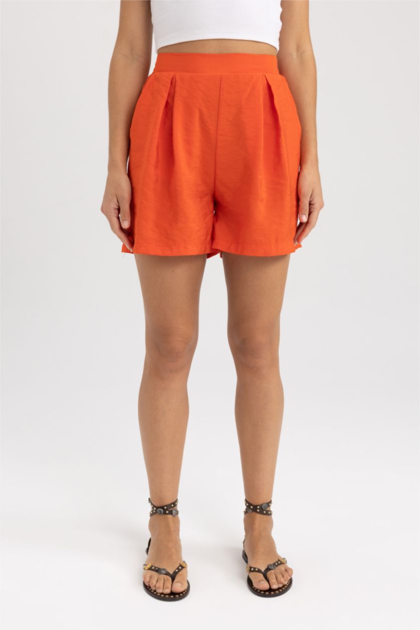 FEMME Orange Short Taille haute Ourlet large