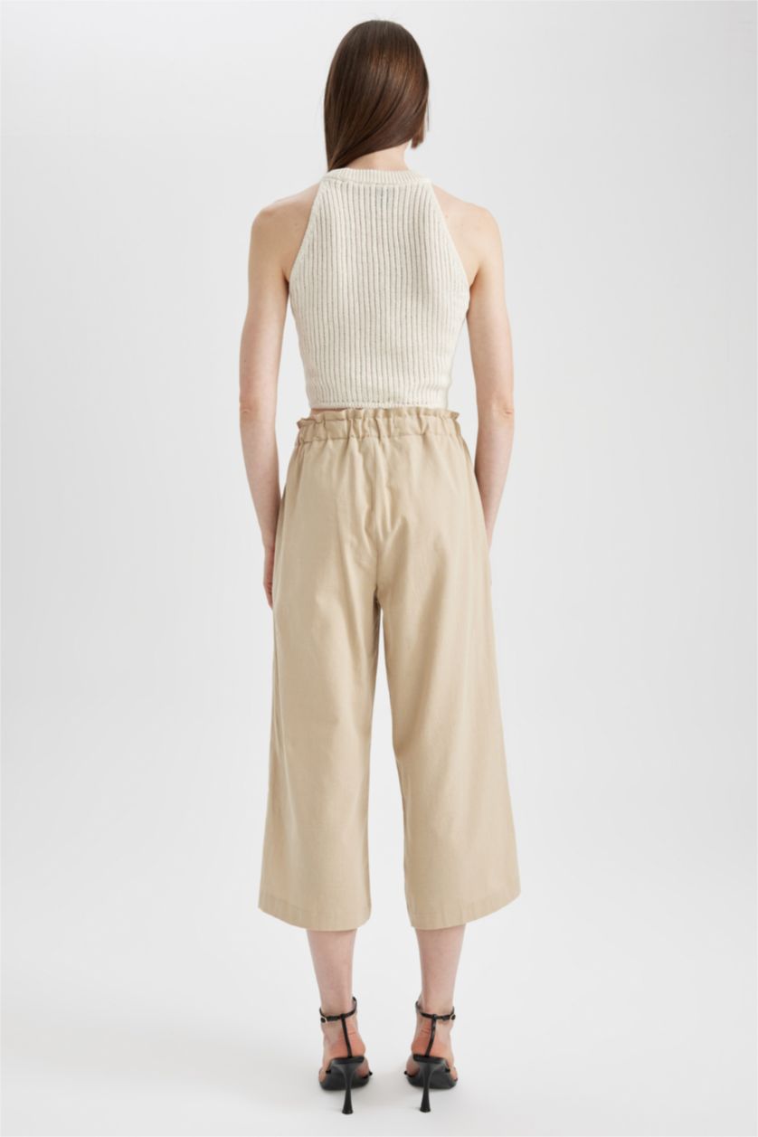 حريمي بيج كابري كتان كروب برجل عريض بجيب